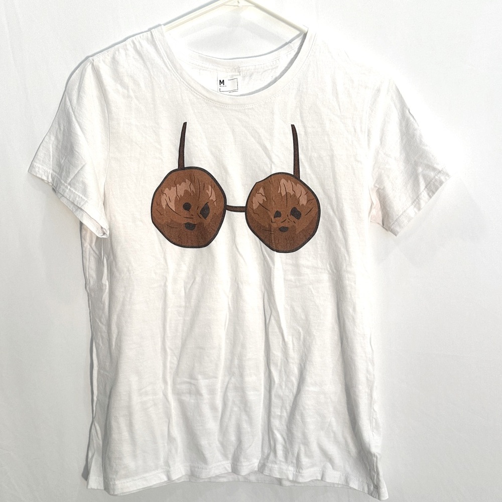 White Short Sleeve Tee with Coconut Graphic